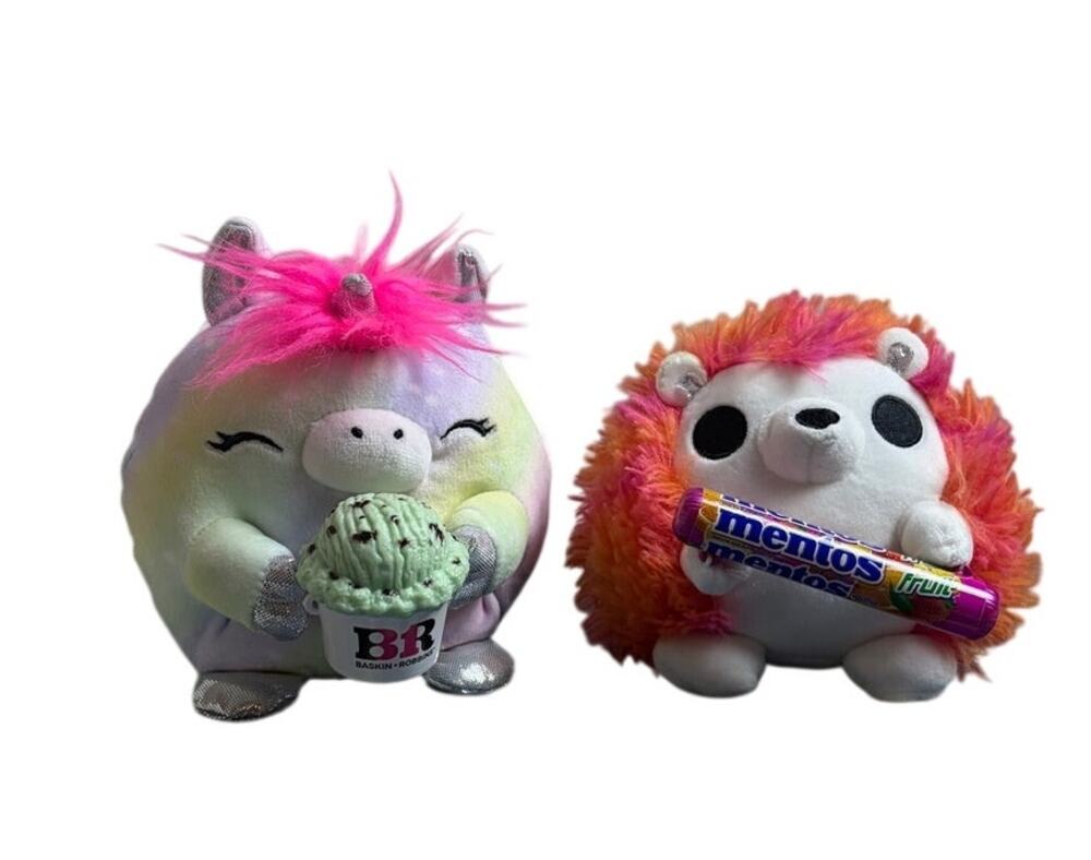 Zuru Snackles Plush Lot- Unicorn (Baskin Robbins) & Hedgehog(Mentos)